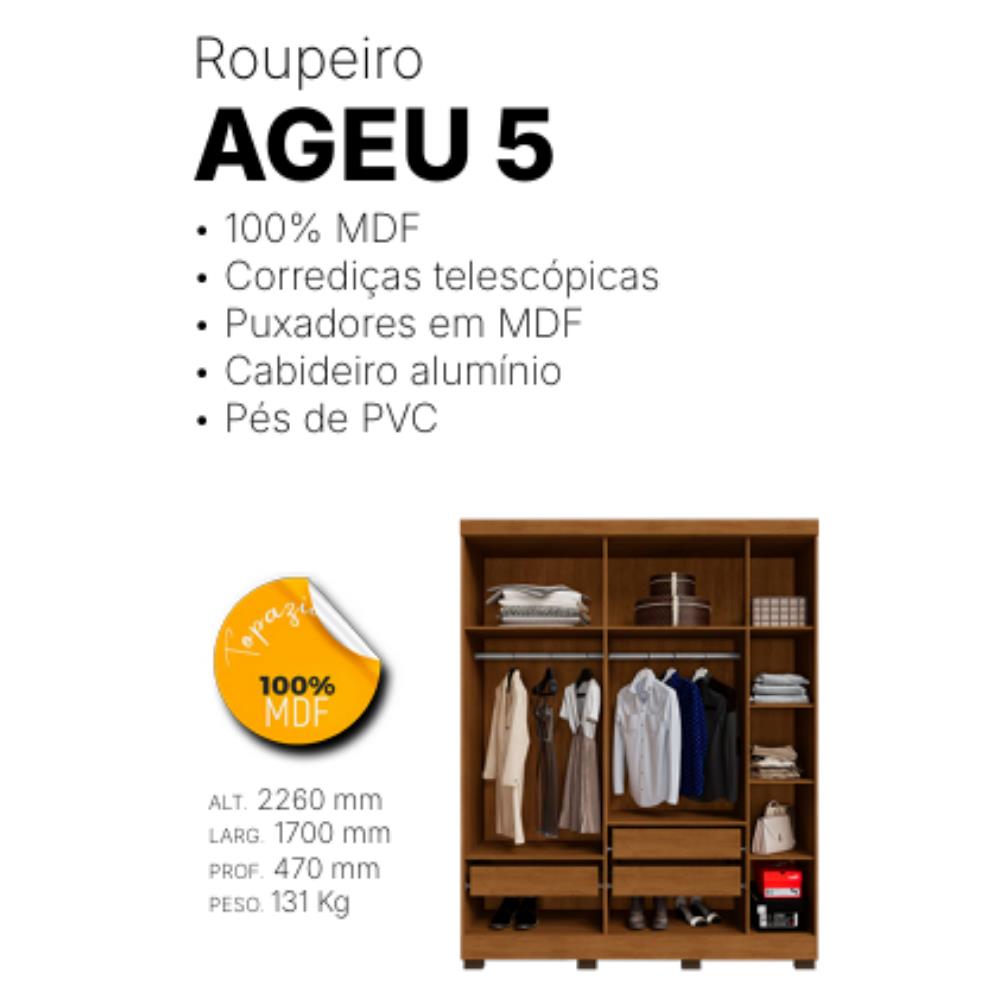 Imagem do produto Roupeiro Topazio Ageu 5pt Ripado C/Esp. 9819 Cinan Cinan
