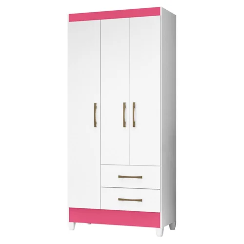 Guarda-Roupa Moval Lima 3 Portas 2 Gavetas Branco/Rosa