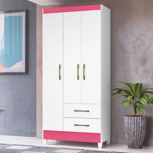 Imagem do produto Guarda-Roupa Moval Lima 3 Portas 2 Gavetas Branco/Rosa
