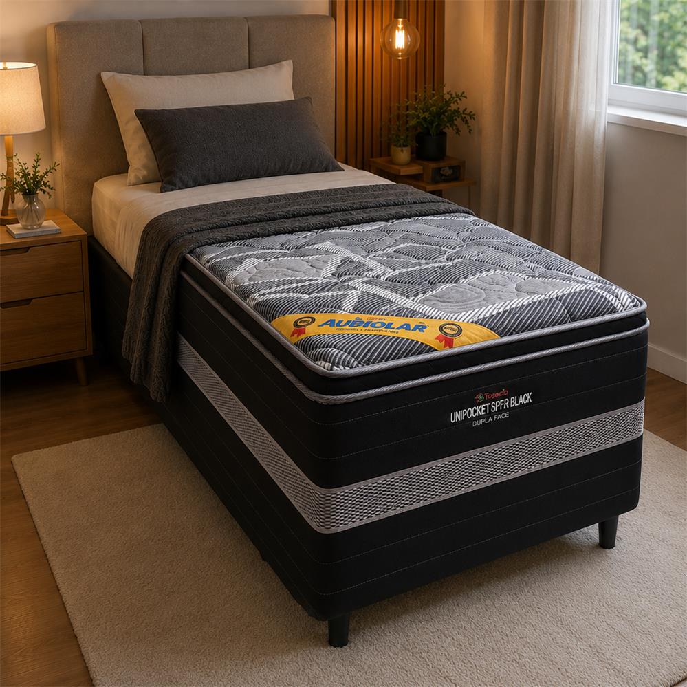 Imagem do produto Colch Topazio Box Unipocket Sup Black 88x188x59 Molas Ensacadas