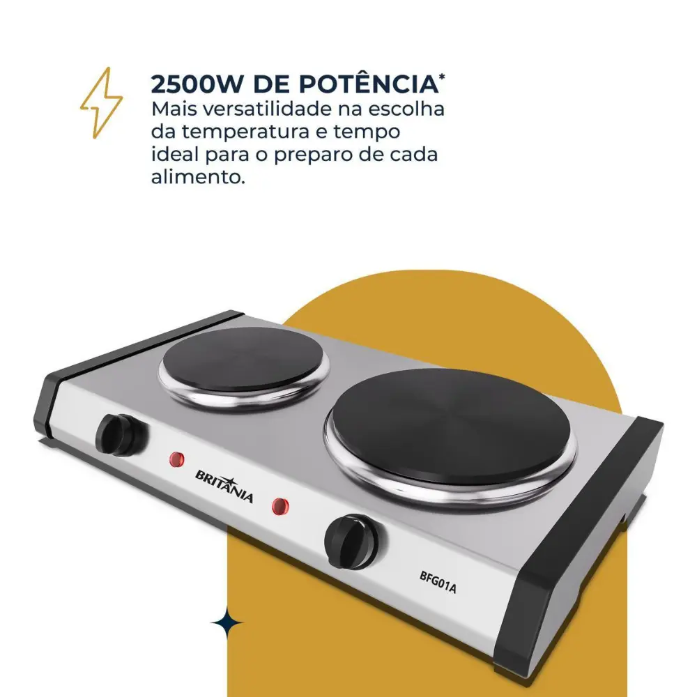 Imagem do produto Fogao Eletrico Britania BFG01A 2 Bocas 2500W Inox 220V