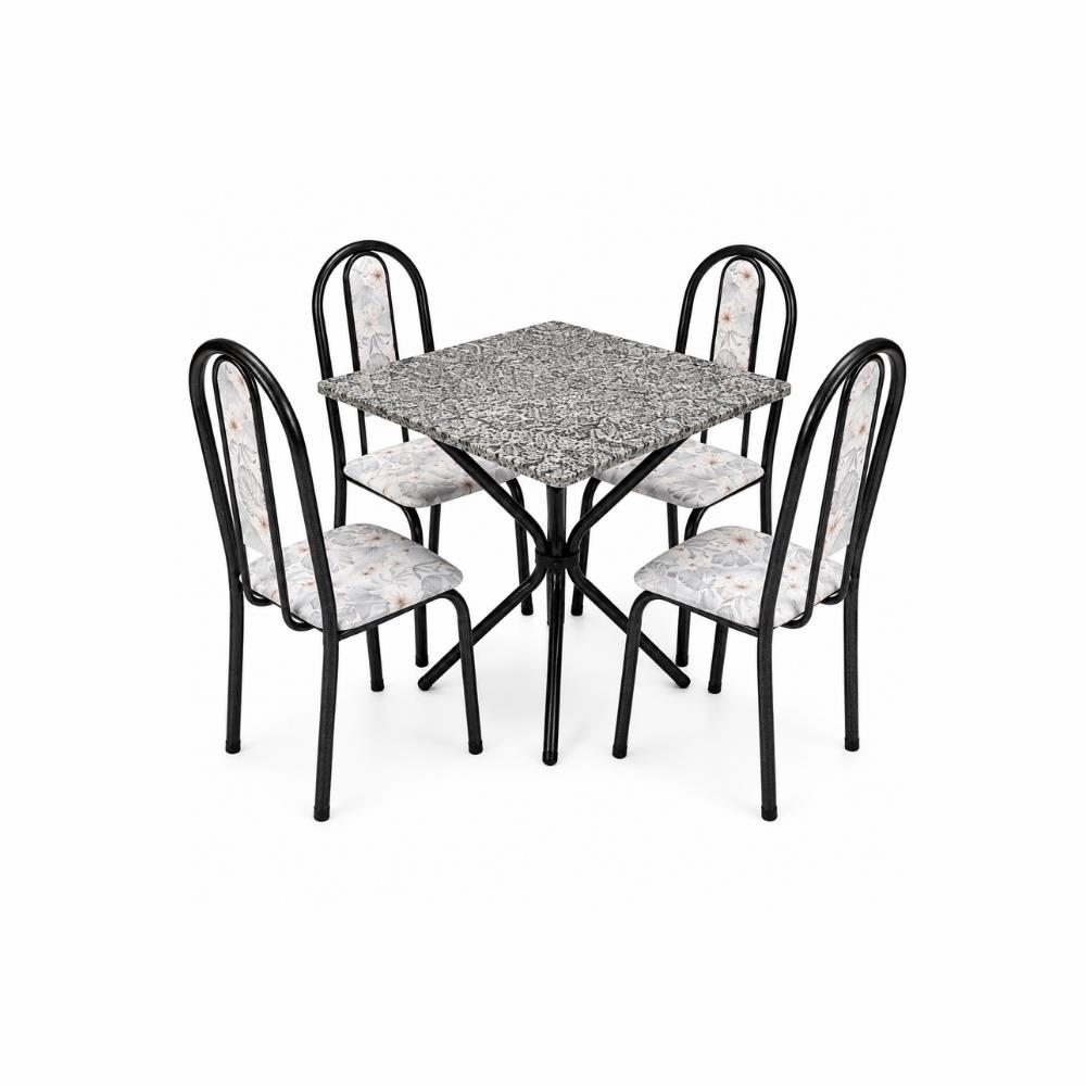 Mesa Tubular Ires 70x70 com 4 Cadeiras