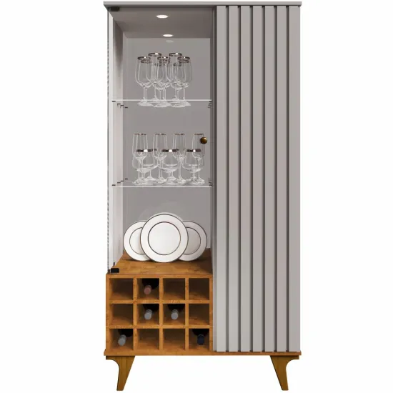 Imagem do produto Cristaleira Bechara Elba Off White/Naturale com LED e Adega