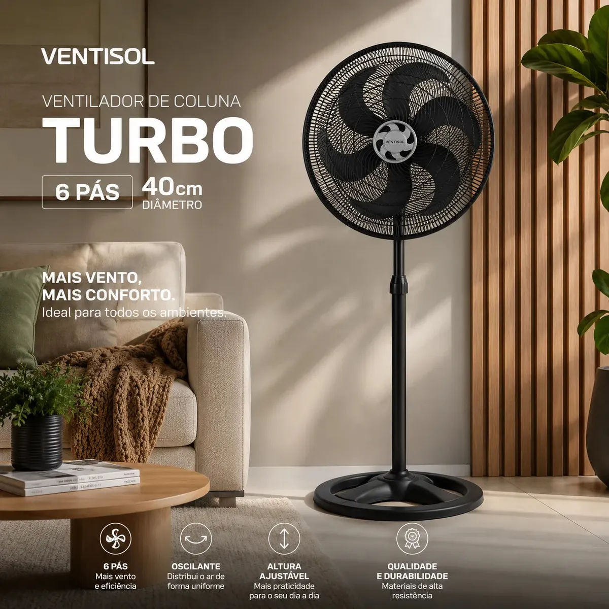 Imagem do produto Ventilador de Coluna Ventisol Turbo Premium 40cm 6 Pas 220V