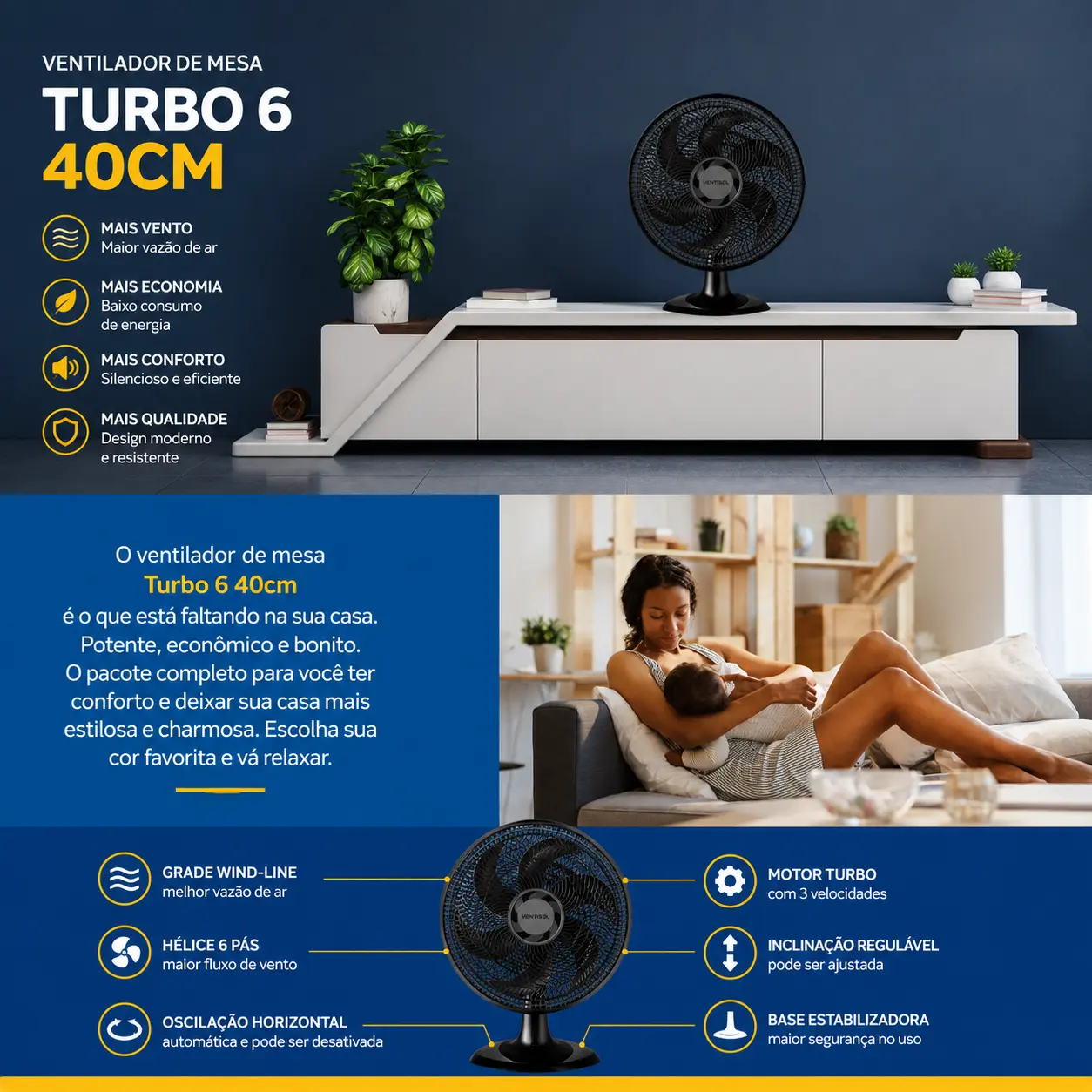 Imagem do produto Ventilador de Mesa Ventisol Turbo 40cm 6 Pas 220V
