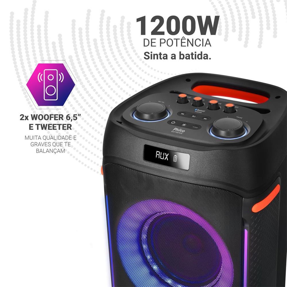 Imagem do produto Caixa de Som Amplificada Philco PCX6900 1200W com 2 Microfones