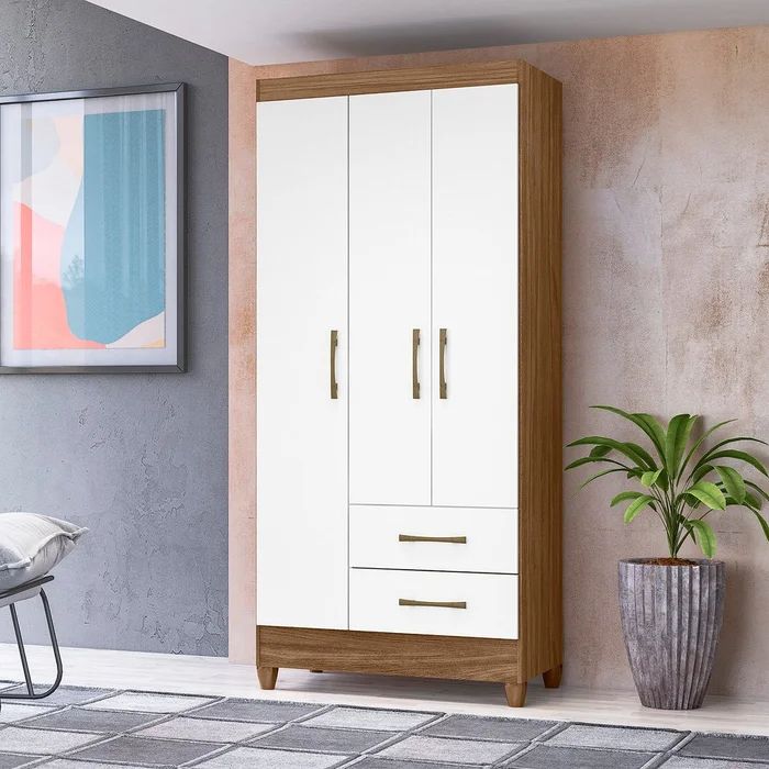 Imagem do produto Guarda-Roupa Moval Lima 3 Portas 2 Gavetas Natural/Branco