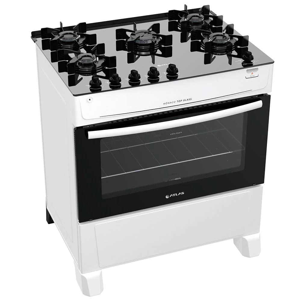 Fogao Atlas Gas 5q Monaco Top Glass Bco 20