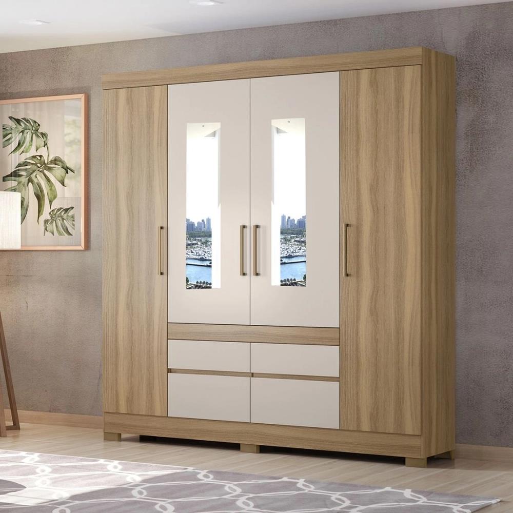 Imagem do produto Roupeiro 4pt Demobile Casal Bilbao com 2 Espelhos 90x 20 Amendola/off White