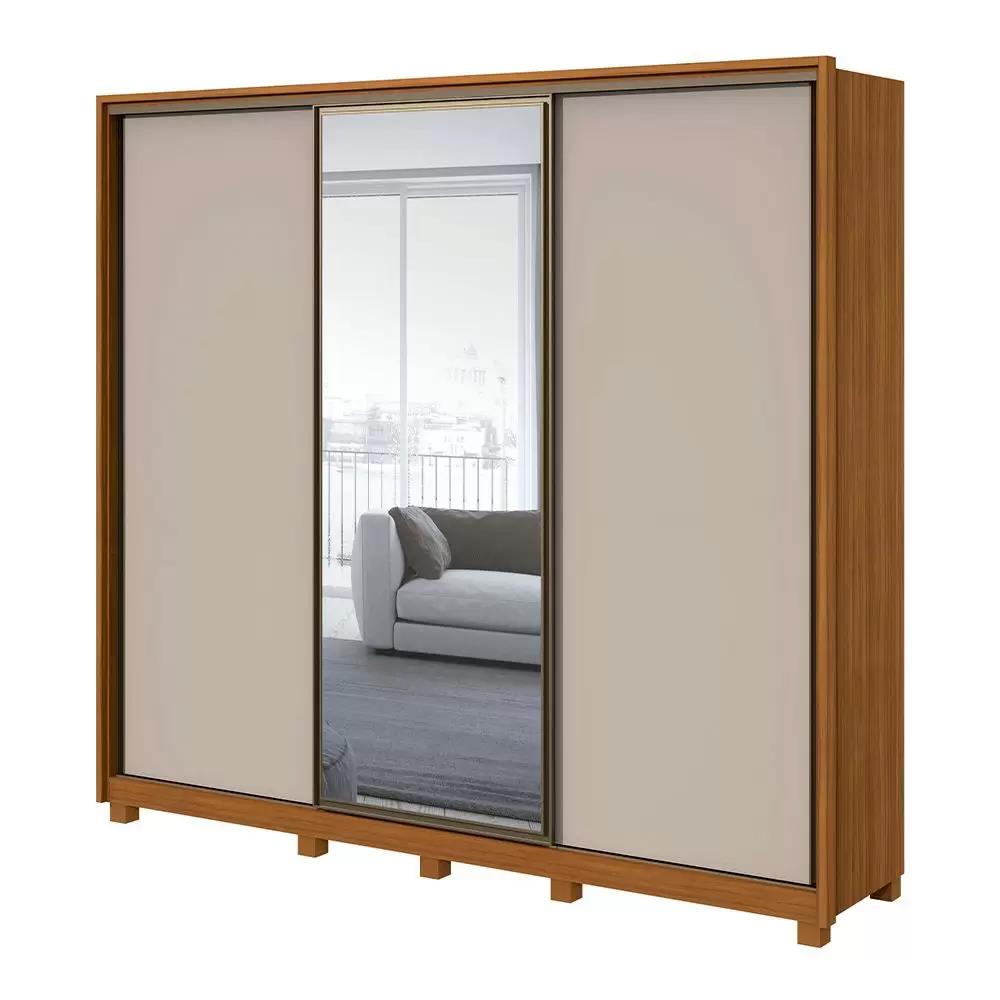 Guarda-roupa Lopas 3 Pts Spazio 1pt Glass C/pes Rov Nat/off White/rov Nat