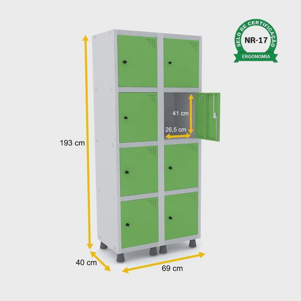Imagem do produto Armario Pandin Aco 23479 Mt 2v 8 Ptas Cinza/verde