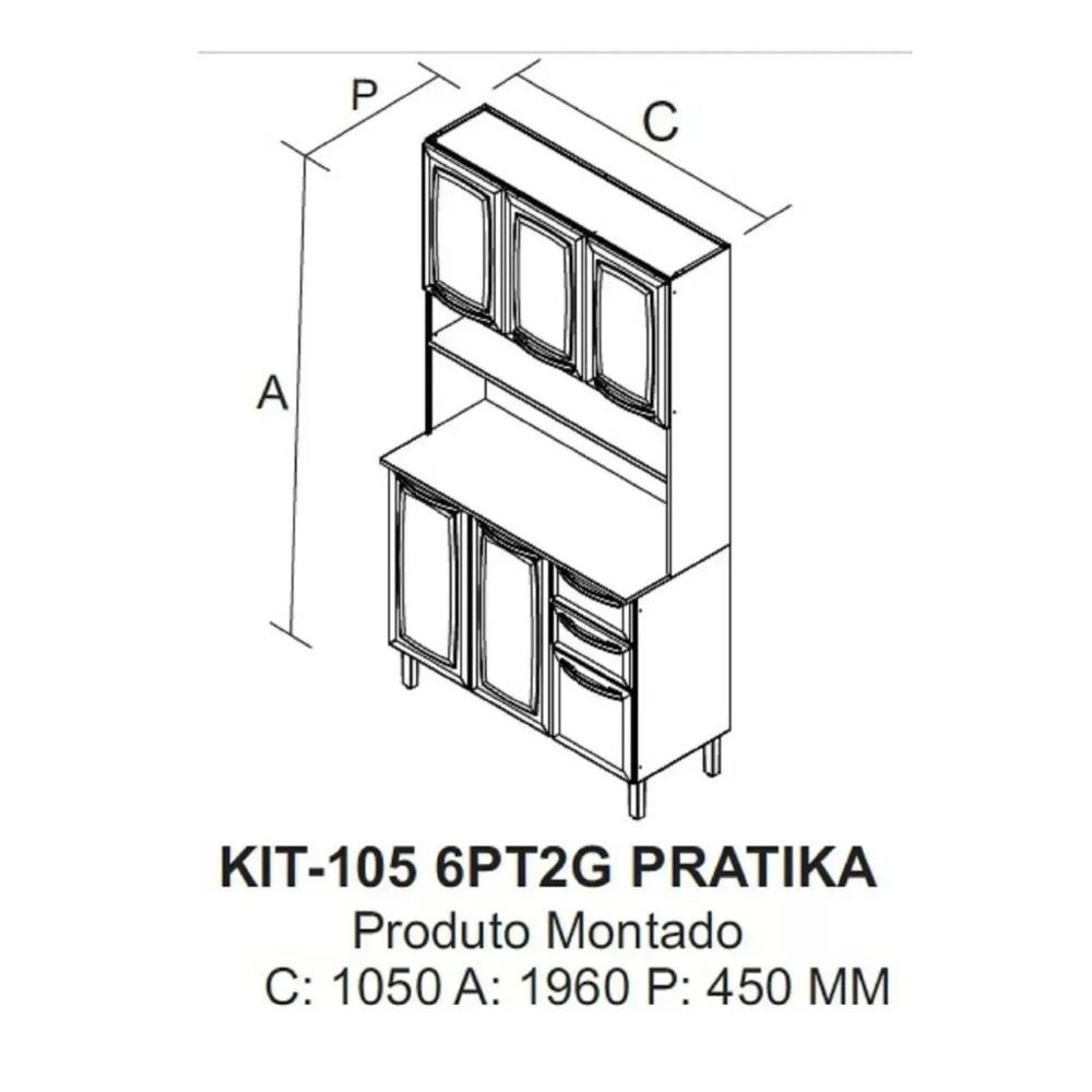 Imagem do produto Armário de Cozinha Itatiaia Pratika 105 6 Portas 2 Gavetas Preto