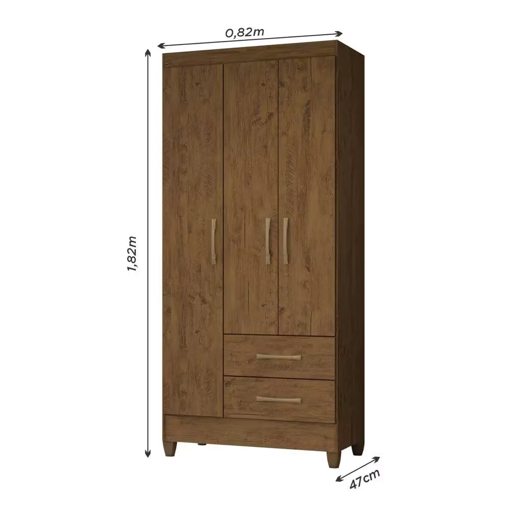 Imagem do produto Guarda-Roupa Moval Lima 3 Portas 2 Gavetas Castanho/Wood