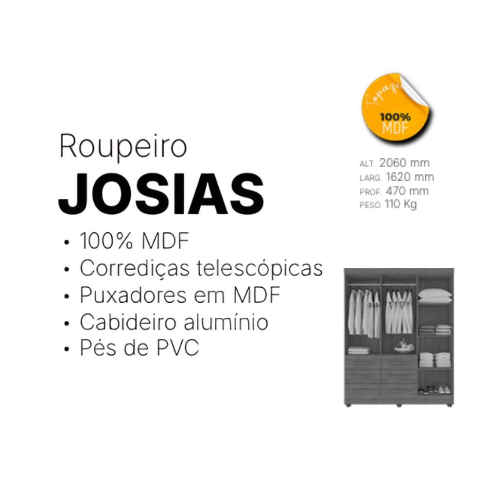 Imagem do produto Roupeiro Topazio Josias 6 Pts 4 Pr C/Esp. Cinan Off White