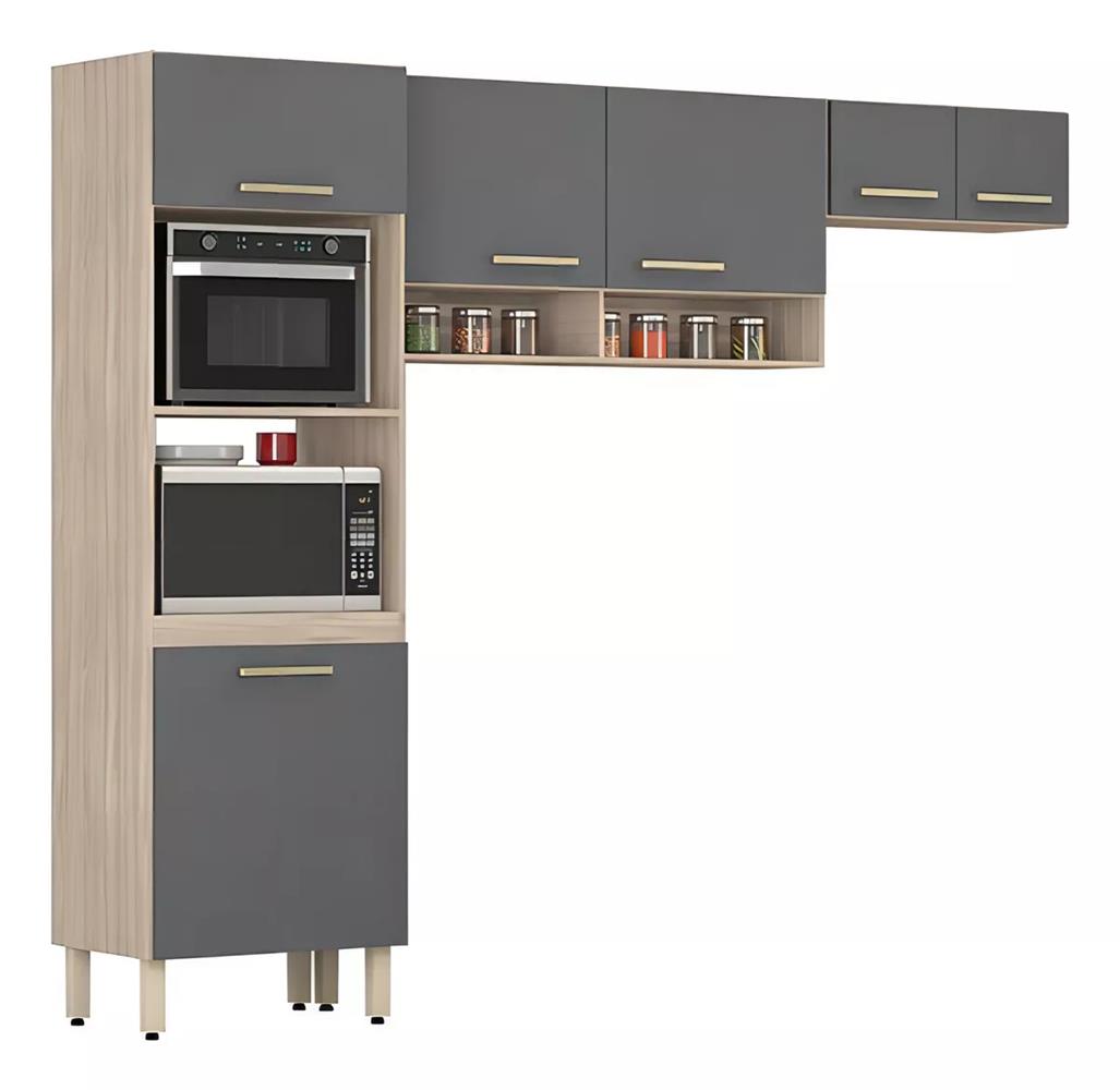 Cozinha Demobile Compcta Dama Duplo Forno 3 Pcs Avena/grafito