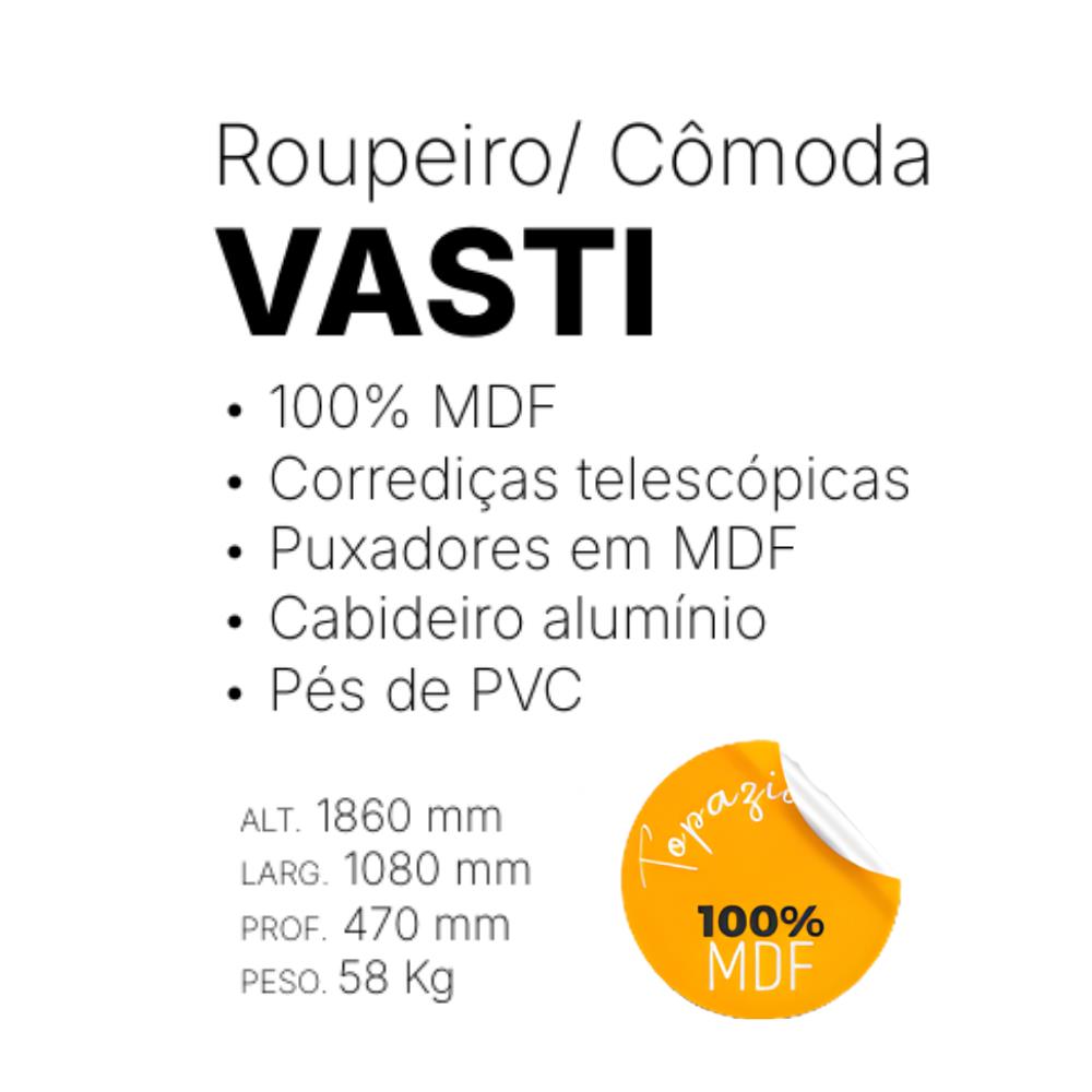 Imagem do produto Roupeiro Comoda Topazio Vasti 4pt Cinam/Off White C/Espelho