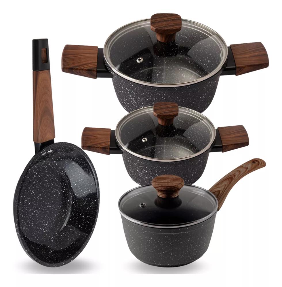 Jogo Panela Clink 4 Pcs Carvalho Alum. Vidro e Baqueliete 6410
