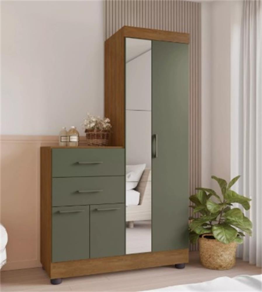 Imagem do produto Roupeiro Comoda Topazio Vasti 4 Portas com Espelho - Cinamomo/Verde
