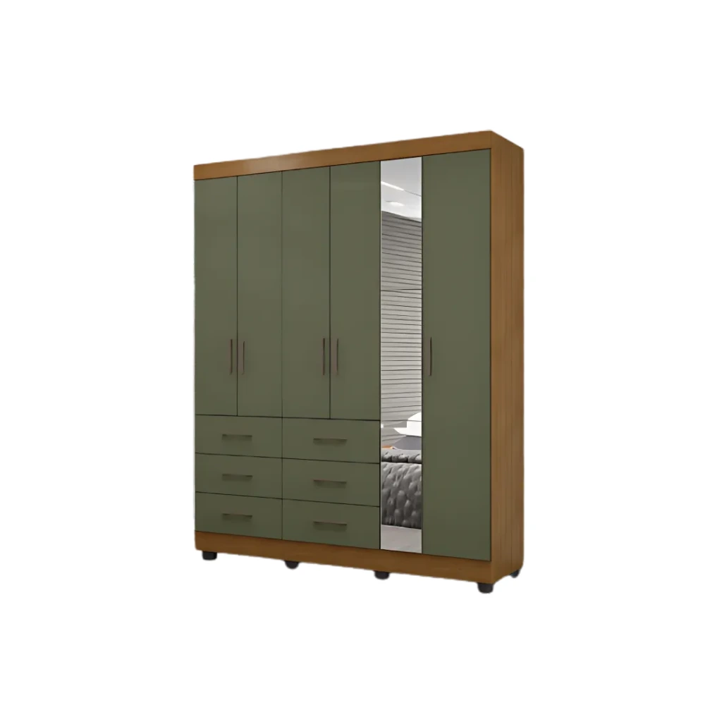 Roupeiro Topazio Josias 6pt 4Pr C/Esp Cinamomo/Verde