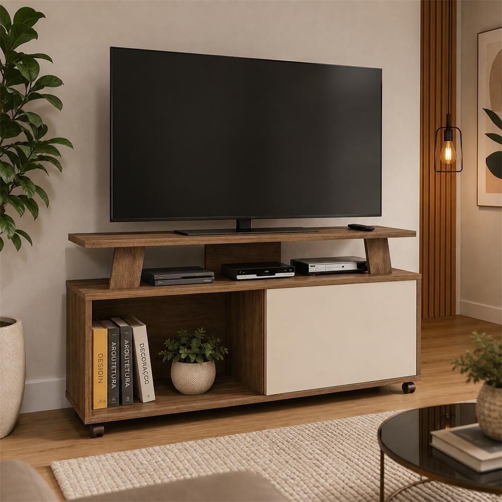 Imagem do produto Rack Atualle Riviera Canelato Rustico com 3D Natural Off White