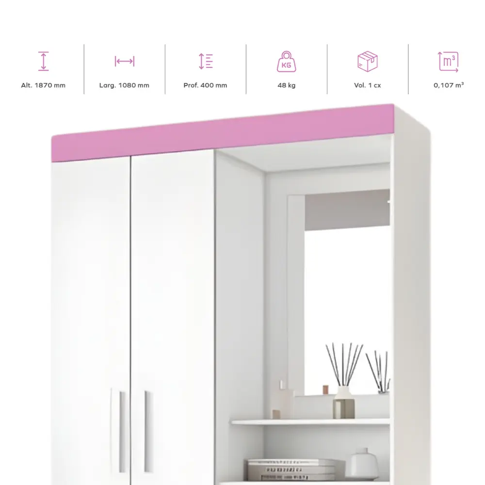 Roupeiro Notavel NT 6020 Branco New/Rosa