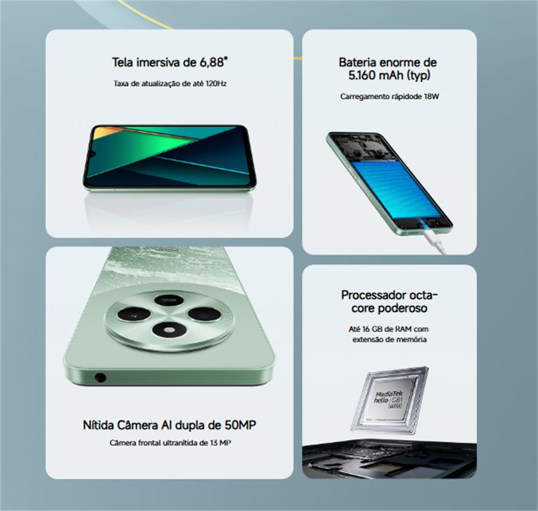 Imagem do produto Celular Xiaomi POCO C75 8GB+8GB RAM 256GB Preto