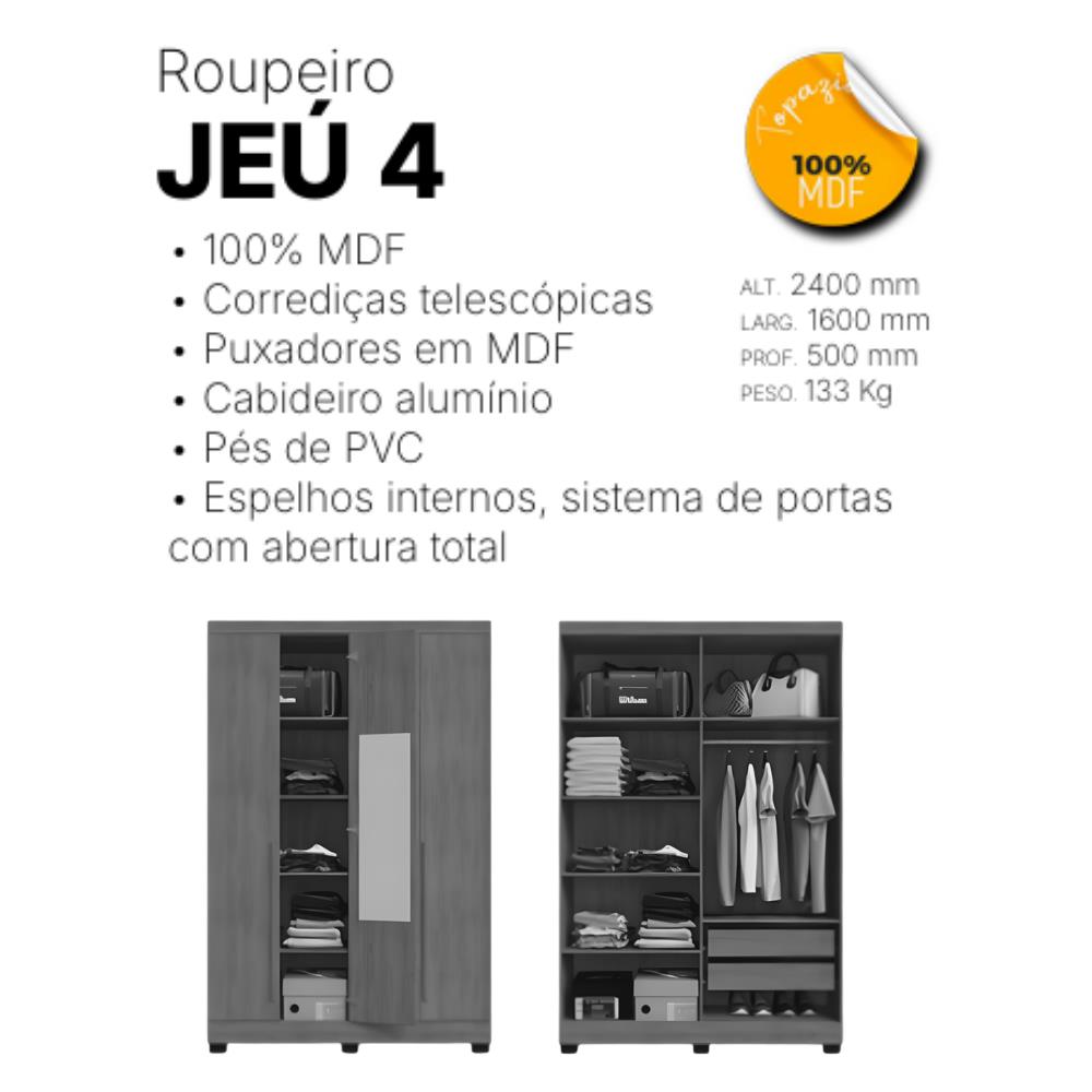 Imagem do produto Roupeiro Topazio Jeu 4pt C/Espelho Interno Cinan Off White