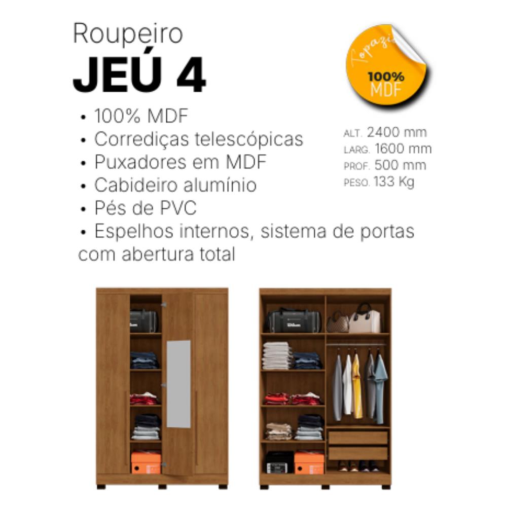 Imagem do produto Roupeiro Topazio Jeu 4 Pt C/Espelho Interno Cinan