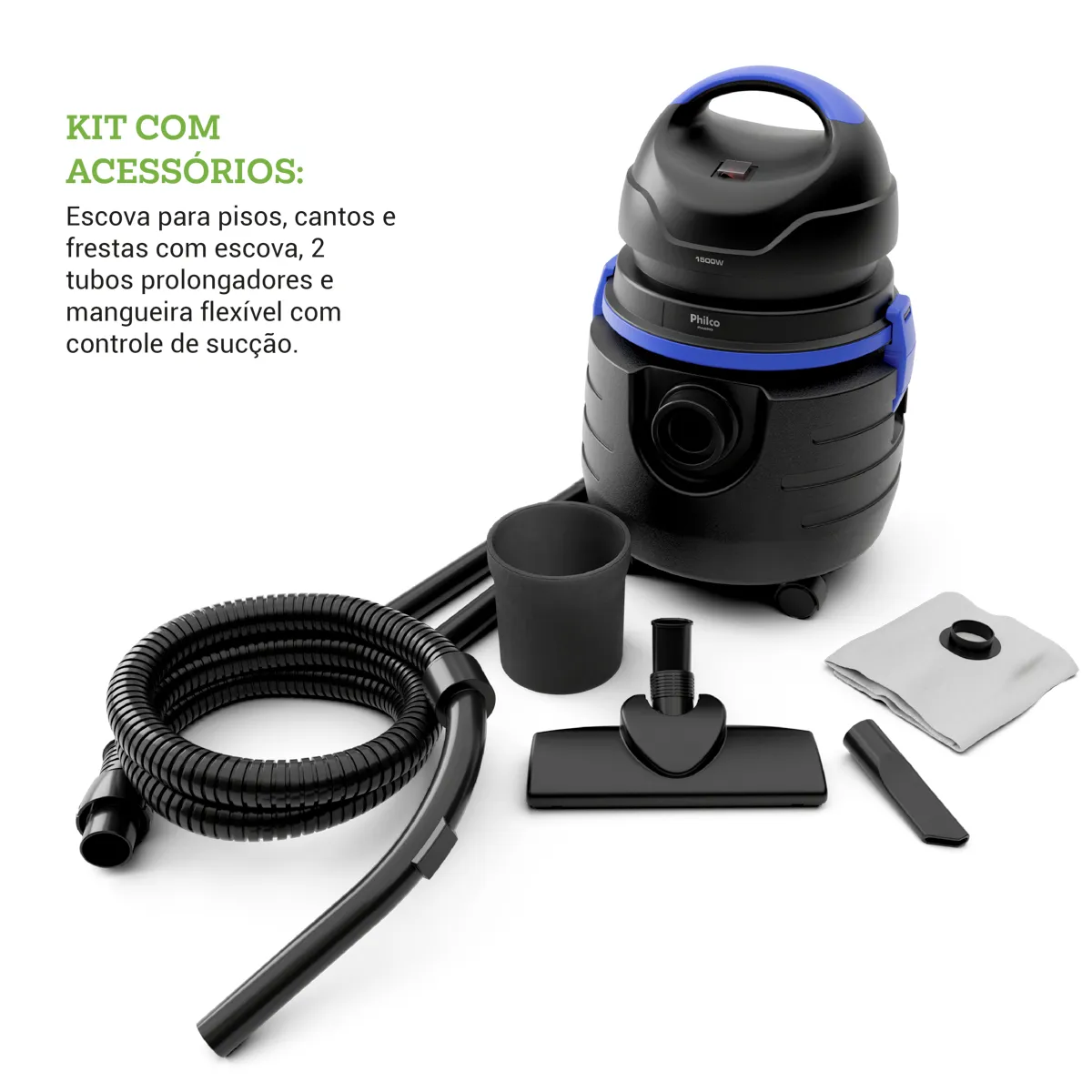 Imagem do produto Aspirador de Po Philco Preto/Azul 1500W PAS80 220V