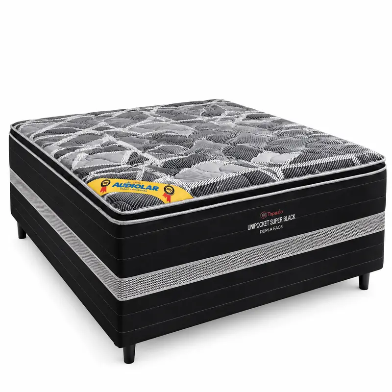 Cama Box Casal Topázio Unipocket Super Black 138 x 188 cm com Molas Ensacadas