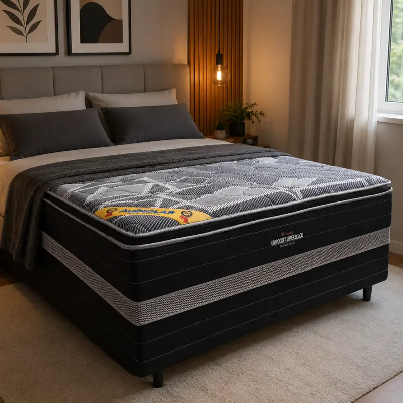 Imagem do produto Cama Box Casal Topázio Unipocket Super Black 138 x 188 cm com Molas Ensacadas