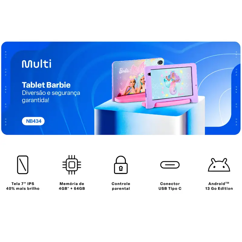 Imagem do produto Tablet Infantil Multi Barbie M8 8" 64GB Wi-Fi Rosa